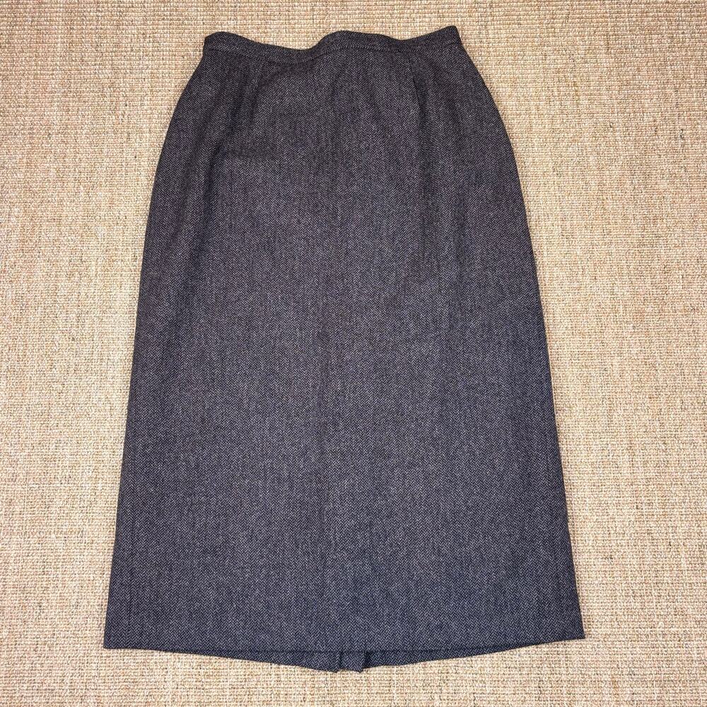 🖤 Vintage Laura Ashley Herringbone Wool Skirt | USA 12 | Charcoal